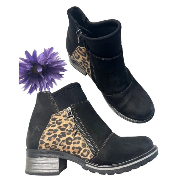 Like New Dromedaris Black & Leopard Ankle Boots Size 39 - Picture 1 of 11